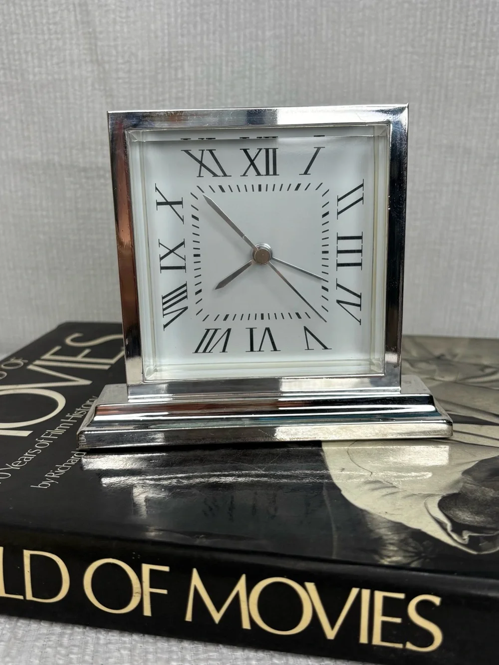 Restoration Hardware Silver Square Mantel Clock with Roman Numerals